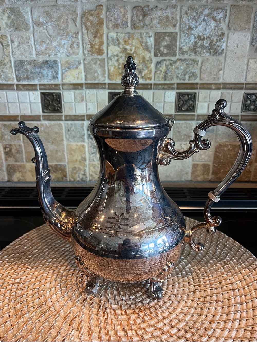 Vintage FB Rogers stamped silver plated footed victorian teapot/coffee pot. EUC